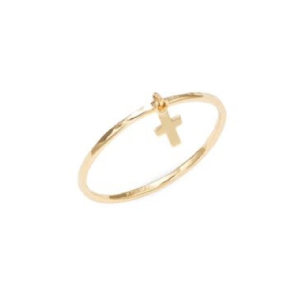 14K Yellow Gold Cross Charm Ring/Size 7